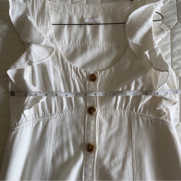 Anthropologie Pilcro Cream Ruffle Button-Front Dress – Size 10P Petite​​ - Picture 9 of 10